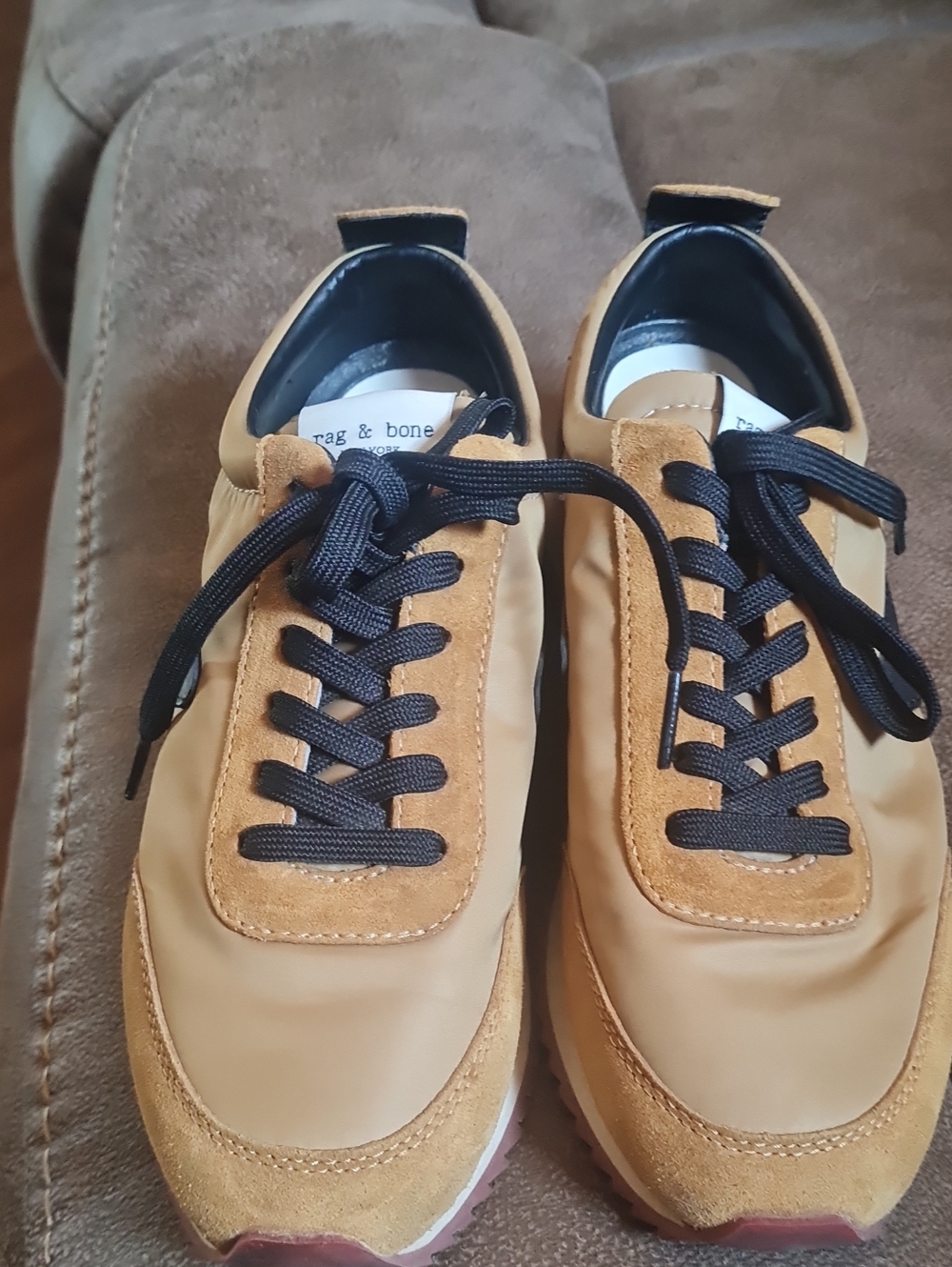 rag & bone Women's Tan Suede & Leather Sneakers with Black Laces